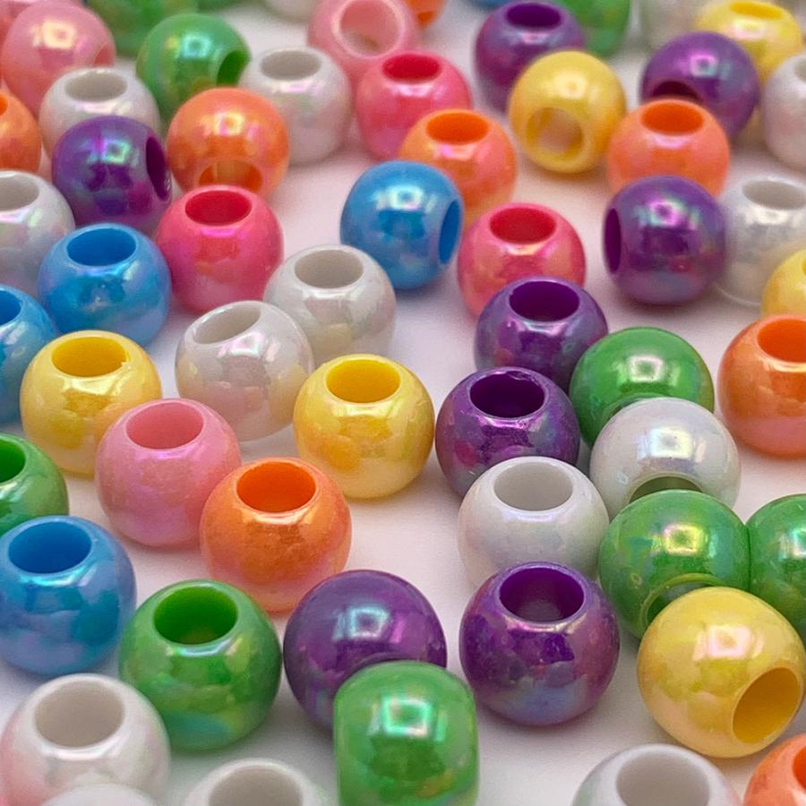 ビーズ 10mm 丸 ミックス 大穴 400個 MIX オーロラ ラウンド 大きな
