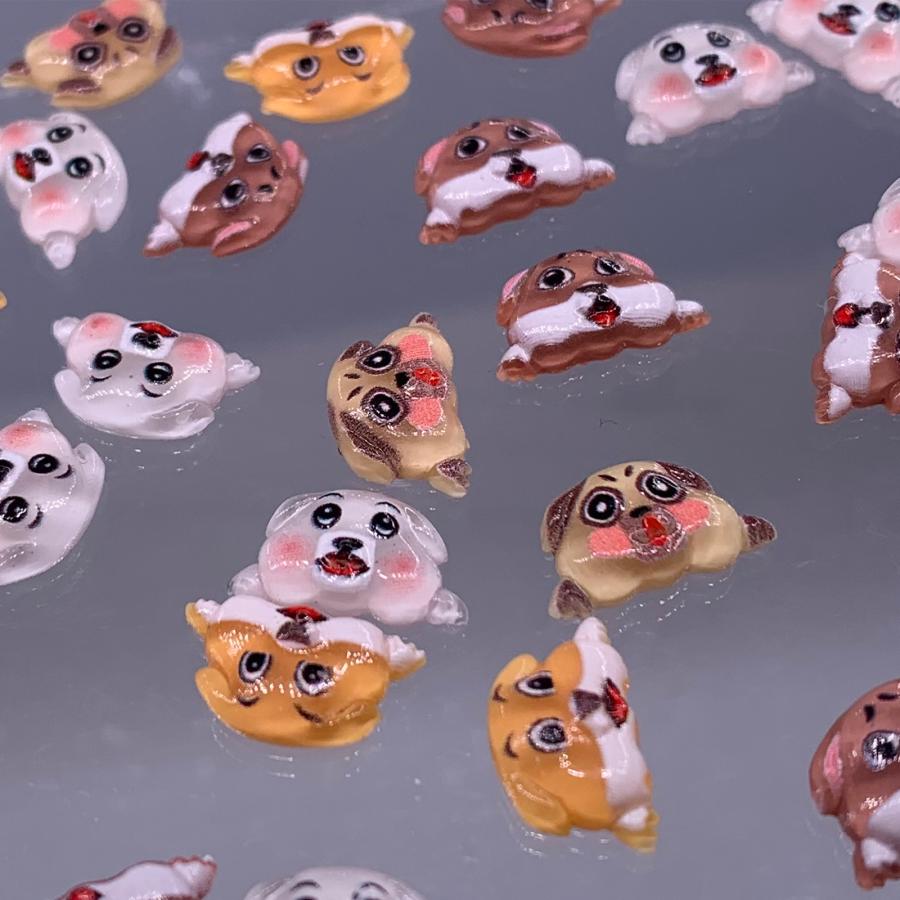 ネイルパーツ 犬 動物 8mm 顔 混色 100個 3D 立体 ぷっくり