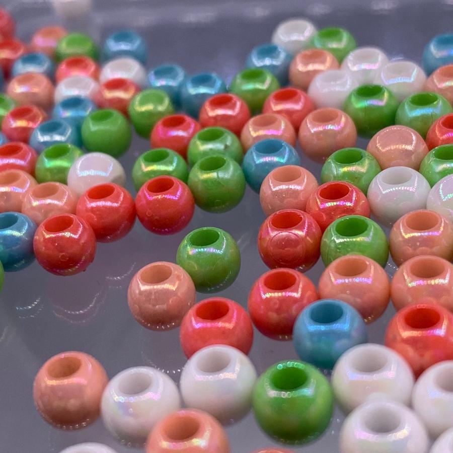 ビーズ 7mm 丸 ミックス 大穴 1000個 MIX オーロラ ラウンド 大きな 
