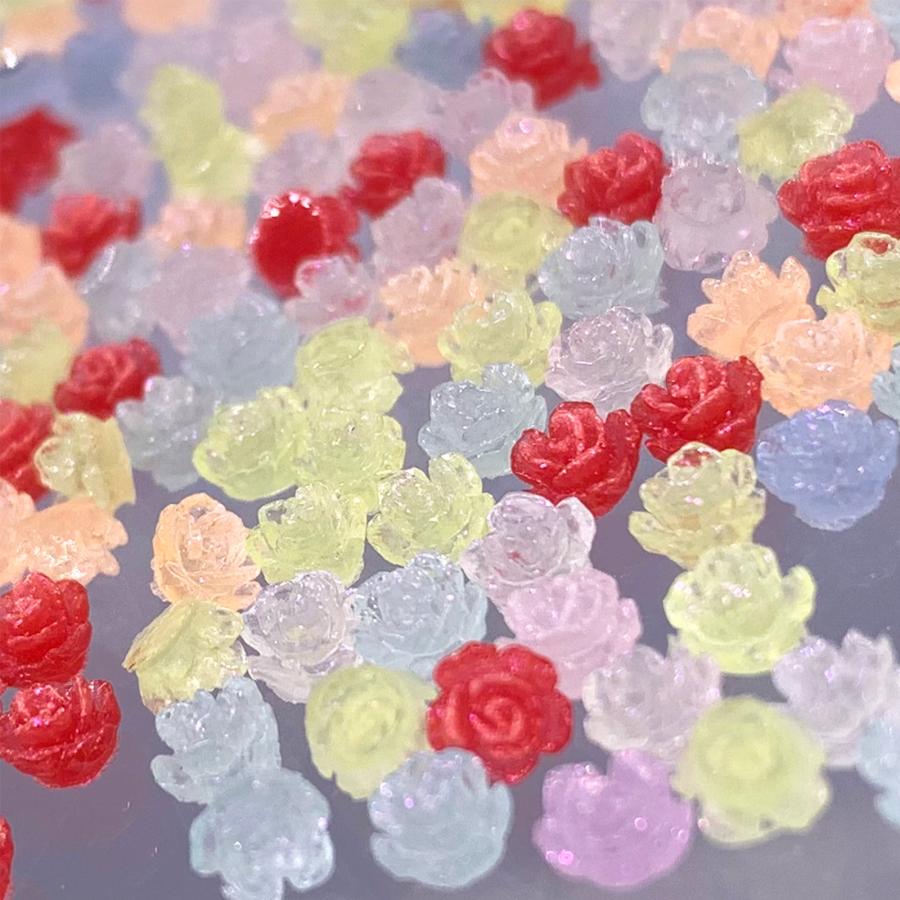 ネイルパーツ 花 小さめ 4mm ミックス フラワー 100個 3D 透明 ミニ