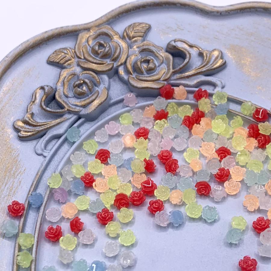 ネイルパーツ 花 小さめ 4mm ミックス フラワー 100個 3D 透明 ミニ