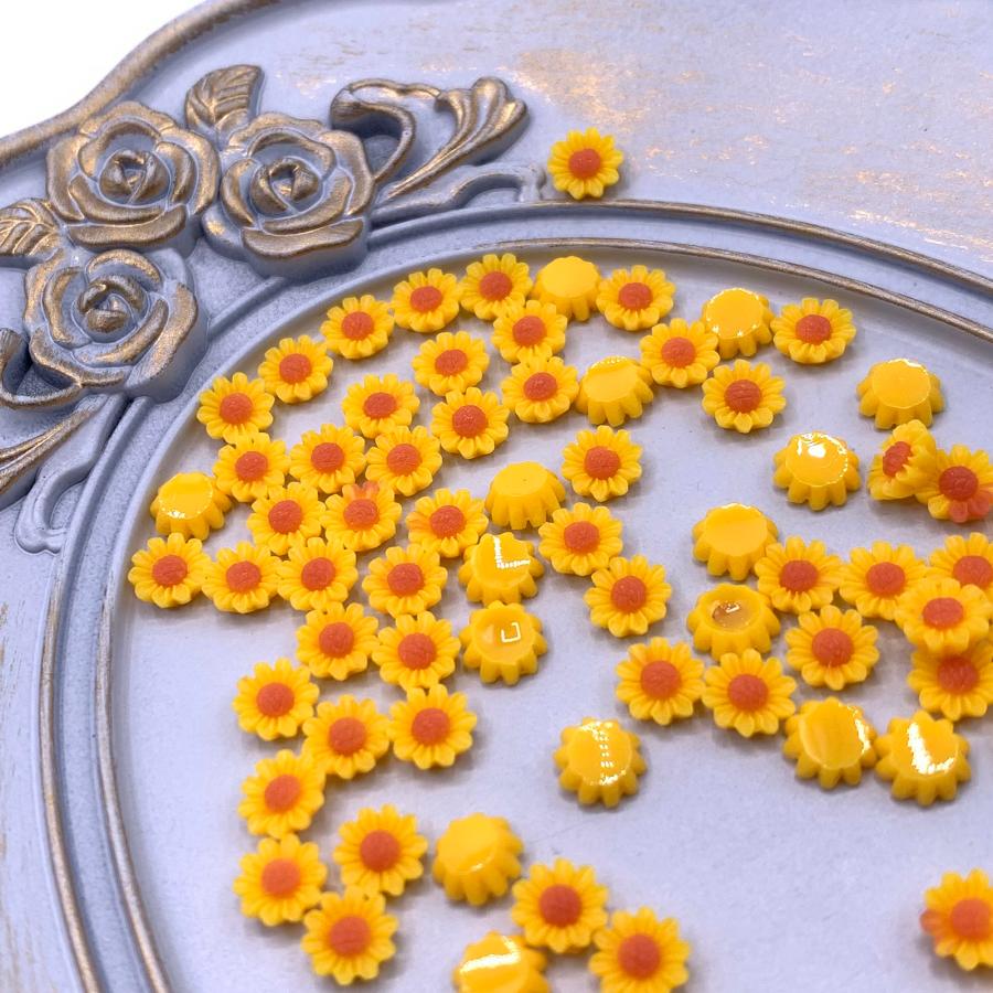 ネイルパーツ 花 ひまわり 6mm 黄色 50個 フラワー 向日葵 3D 立体