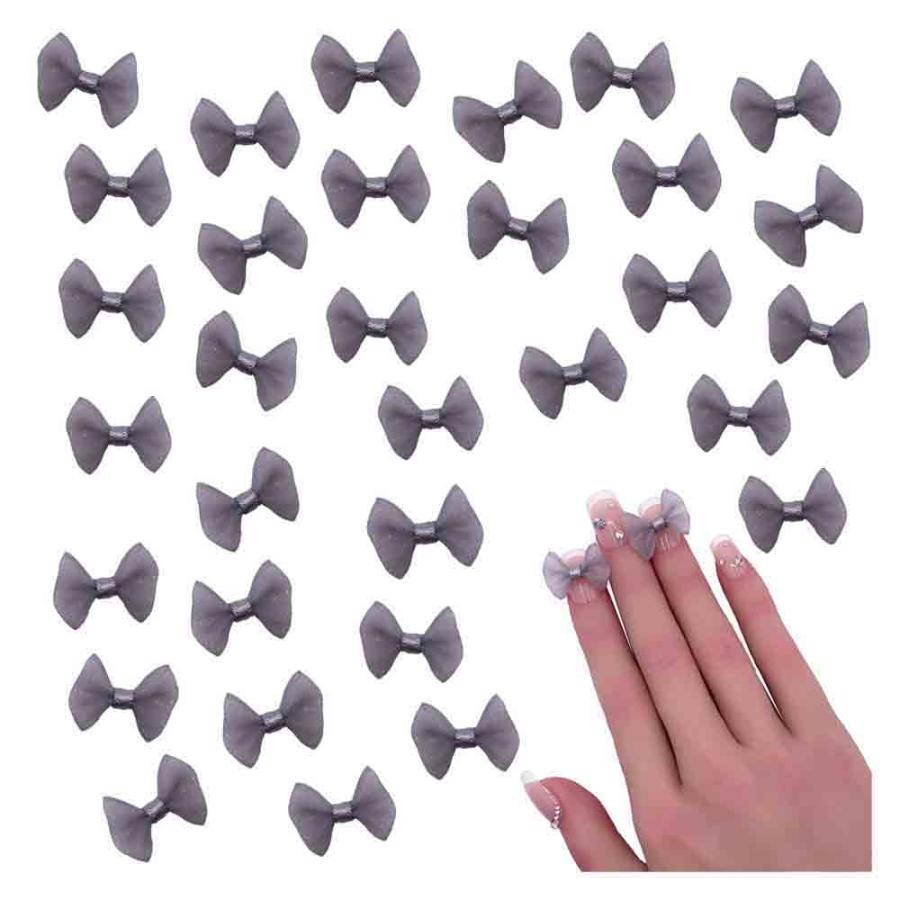 ネイルパーツ リボン グレー オーガンジー 20mm 小さめ 50個 蝶々