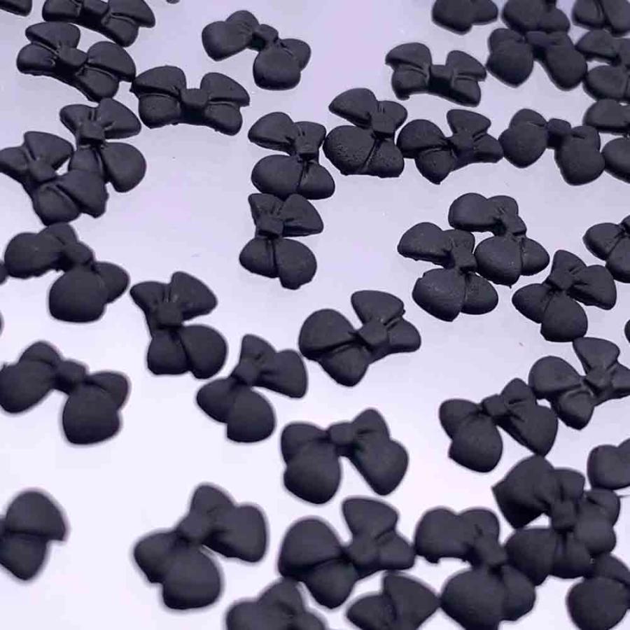 ネイルパーツ リボン 黒 7mm 艶消し 50個 ミニ 3D 立体 蝶々