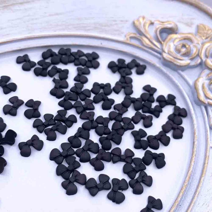 ネイルパーツ リボン 黒 7mm 艶消し 50個 ミニ 3D 立体 蝶々結び