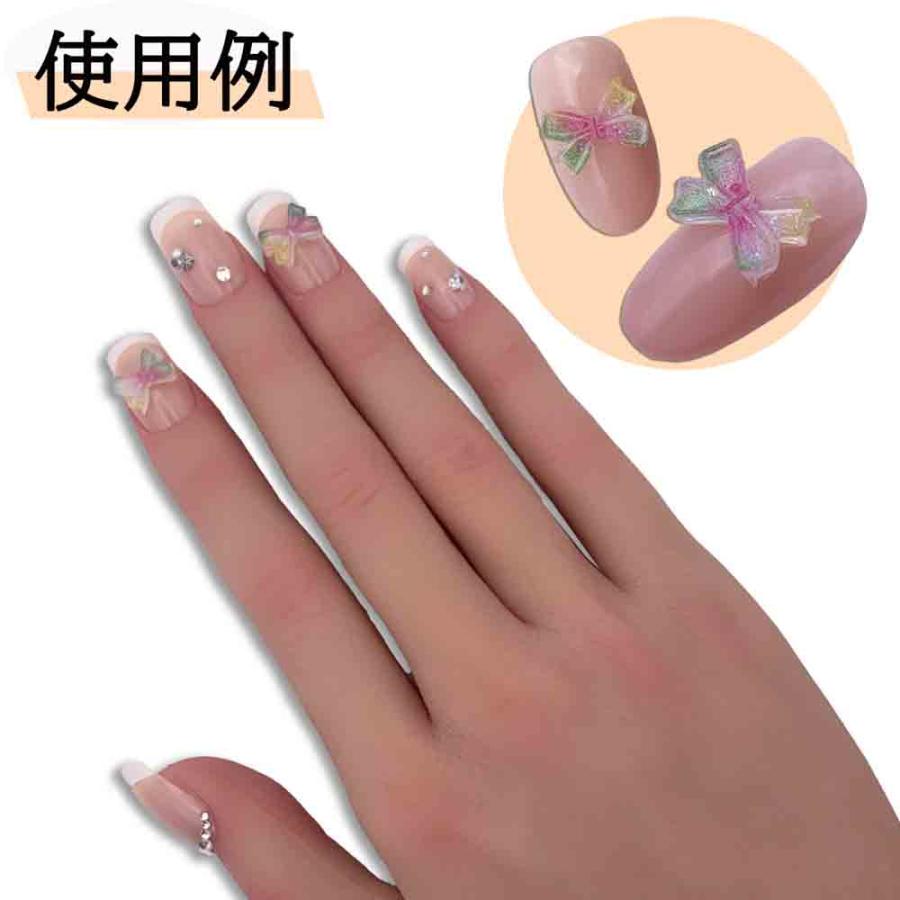 ネイルパーツ リボン 小さめ 10mm 混色 50個 虹色 ラメ 3D 蝶々結び