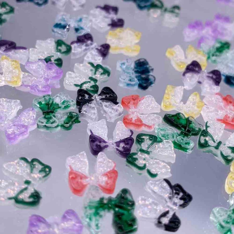 ネイルパーツ リボン クリア 10mm グラデーション ミックス 100個 3D