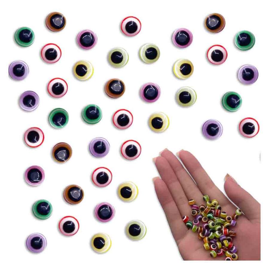 ビーズ 6mm 目玉 カラフル 丸 100個 ミックス 穴あり 目柄 ラウンド