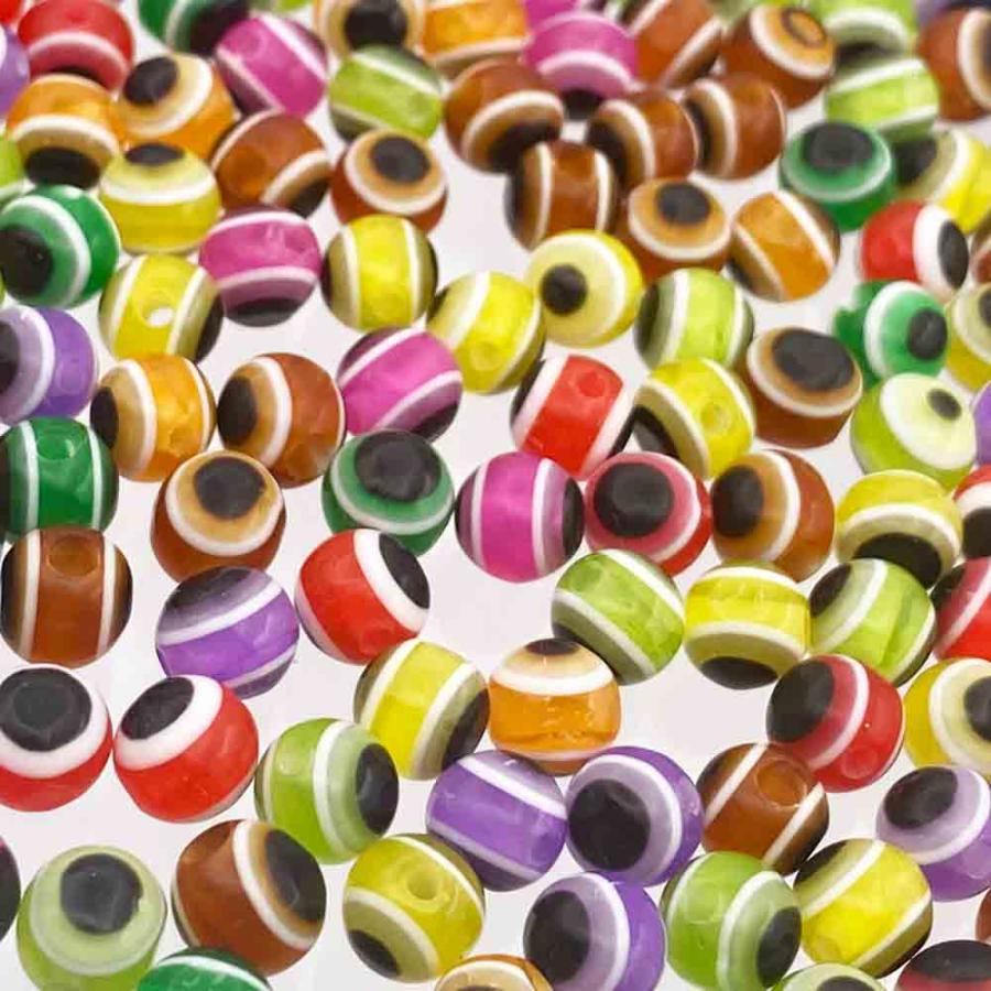 ビーズ 6mm 目玉 カラフル 丸 100個 ミックス 穴あり 目柄 ラウンド 