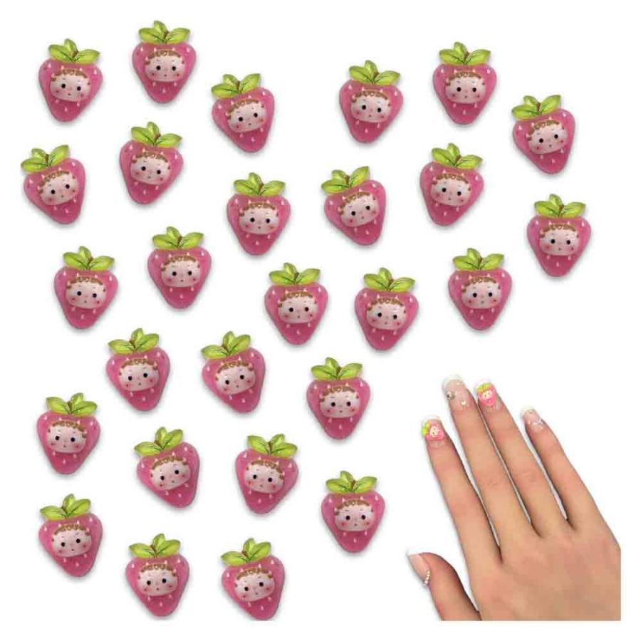 ネイルパーツ いちご 果物 ピンク 12mm 顔 フルーツ 50個 小さめ 3D