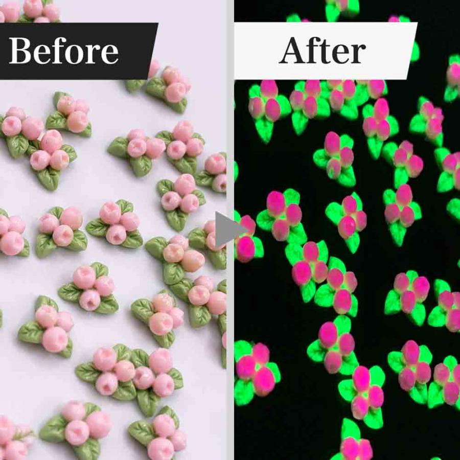 ネイルパーツ 花 8mm ピンク 蓄光 混色 50個 蕾 フラワー 小さめ 3D