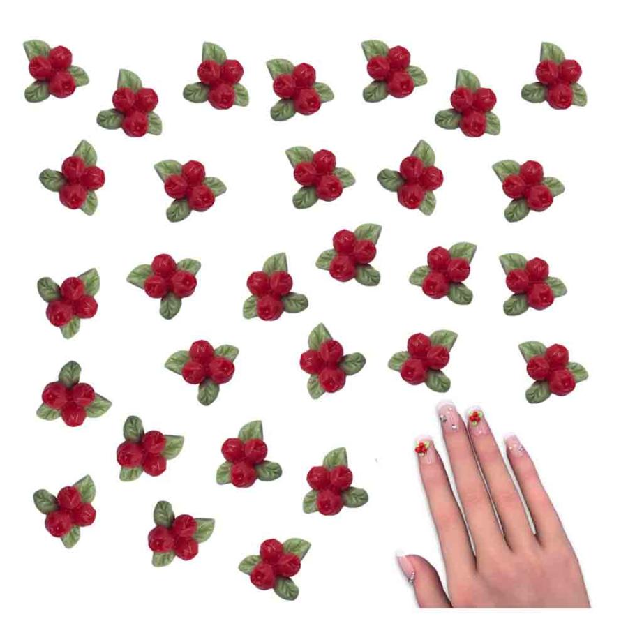 ネイルパーツ 花 7mm 赤 混色 50個 蕾 フラワー 小さめ 3D 立体