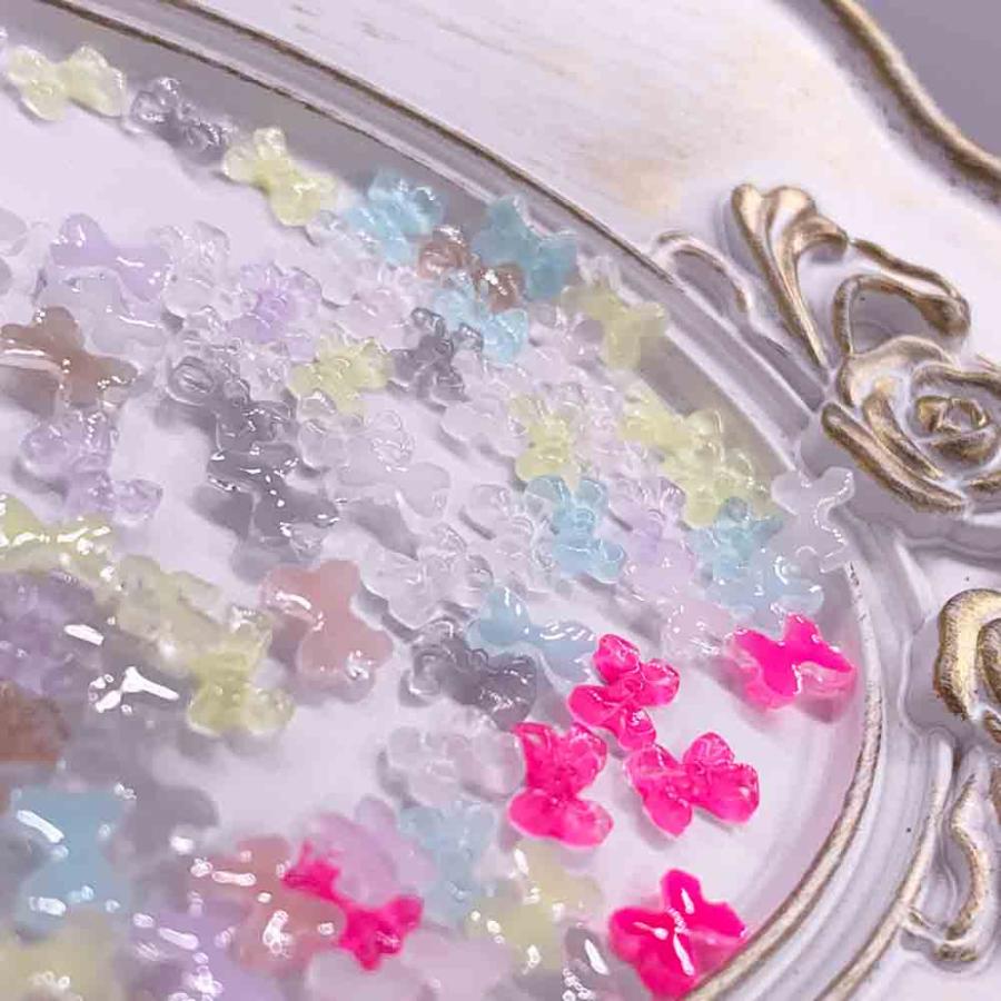 ネイルパーツ リボン ミニ 6mm ミックス クリア 100個 小さめ 樹脂