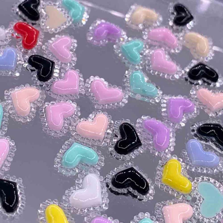 ネイルパーツ ハート カラフル 8.5mm パステル ミックス ぷっくり