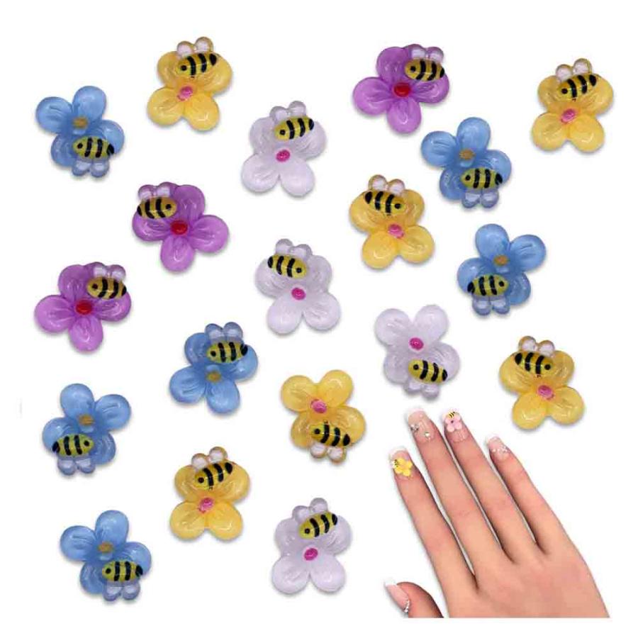 ネイルパーツ 花 10mm ミックス クリア 蜂 小さめ ぷっくり 50個