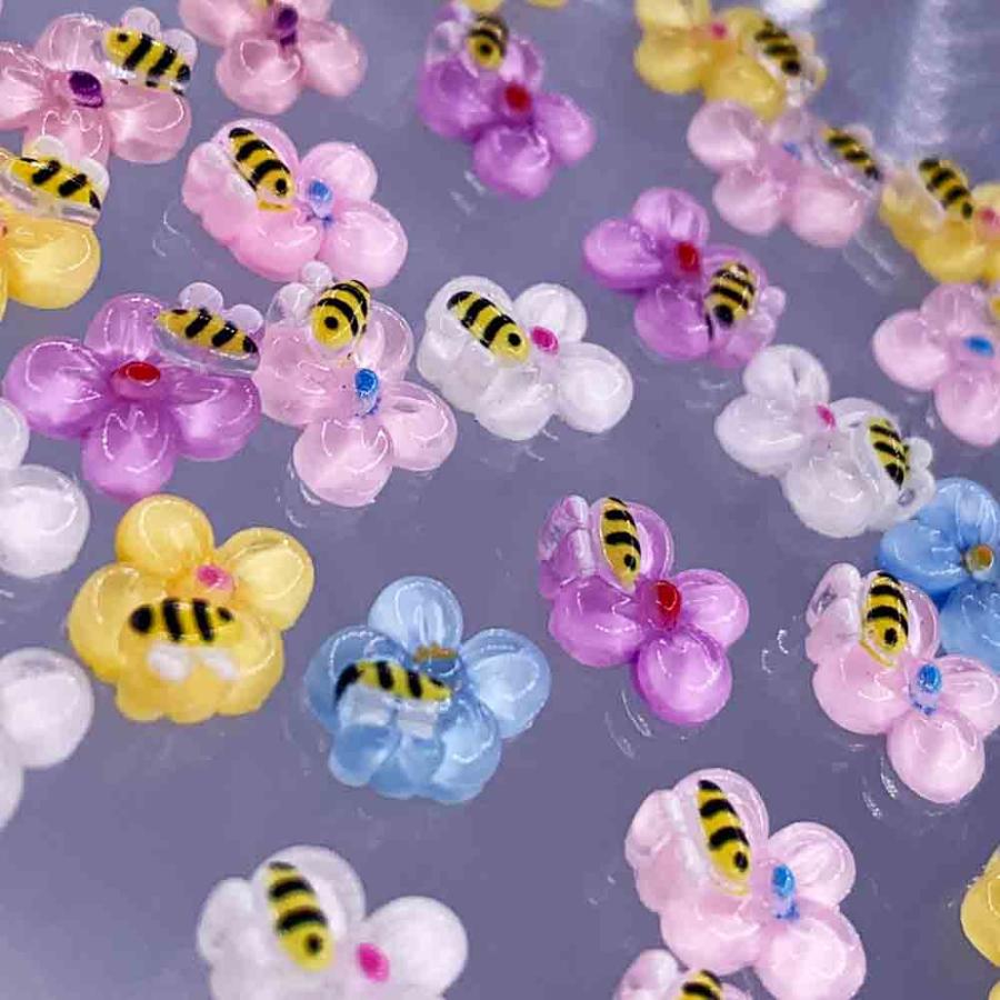 ネイルパーツ 花 10mm ミックス クリア 蜂 小さめ ぷっくり 50個