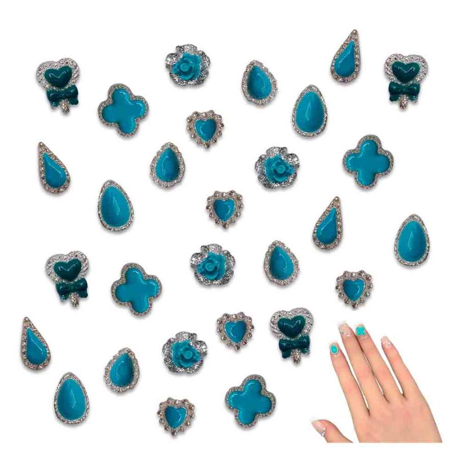 ネイルパーツ ハート 花 ミックス 青 8ー12mm 雫 混形 蓄光 50個