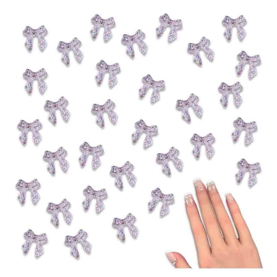 ネイルパーツ リボン クリア ラメ 11mm ぷっくり 50個 透明 蝶結び