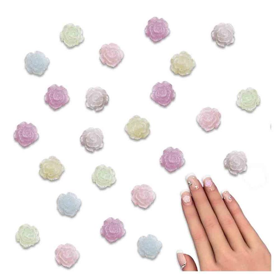 ネイルパーツ フラワー 8mm パステル MIX ラメ 100個 花 樹脂 ぷっくり