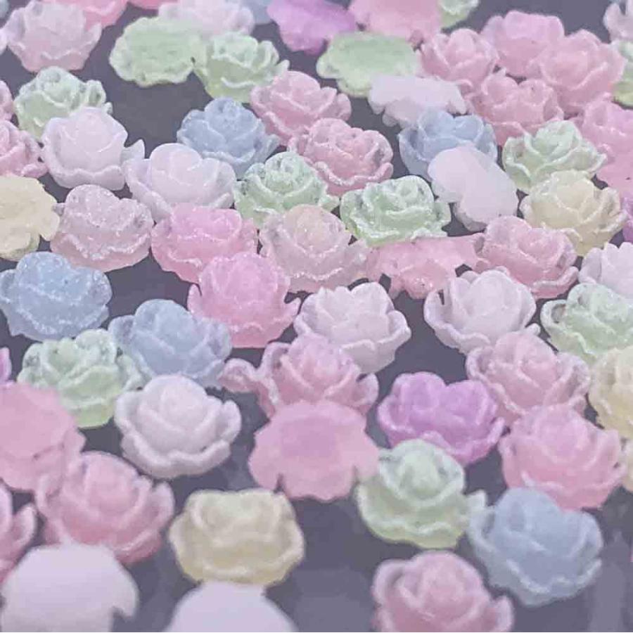 ネイルパーツ フラワー 8mm パステル MIX ラメ 100個 花 樹脂 ぷっくり