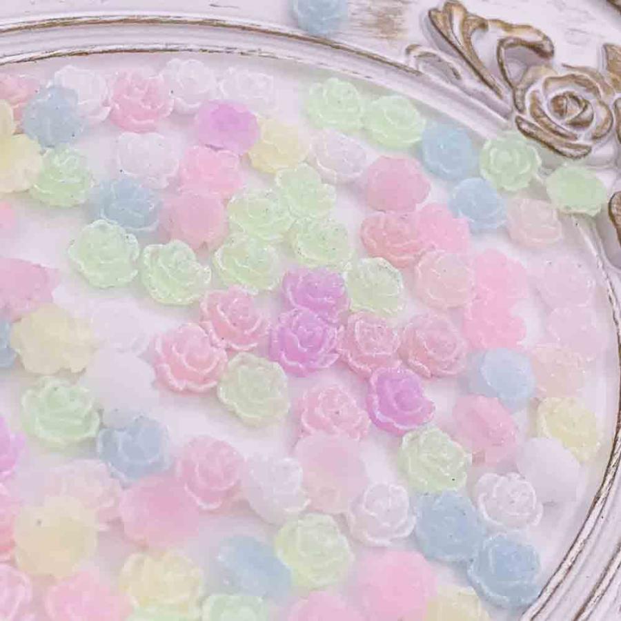 ネイルパーツ フラワー 8mm パステル MIX ラメ 100個 花 樹脂 ぷっくり