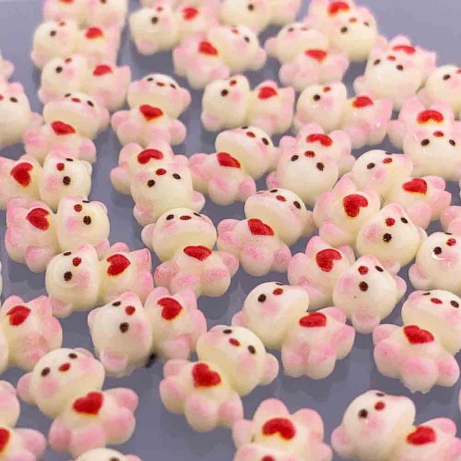 ネイルパーツ   レジン　くま　りぼん　ハート ネイルパーツ クマ 8mm アニマル ハート アイボリー 赤 50個