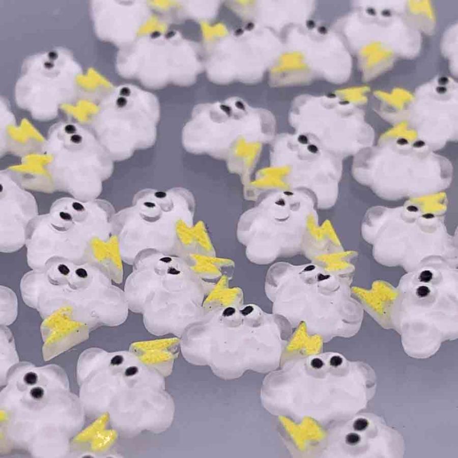 ネイルパーツ 雲 8mm 目玉 雷 ホワイト 50個 キャラクター 混色 天気