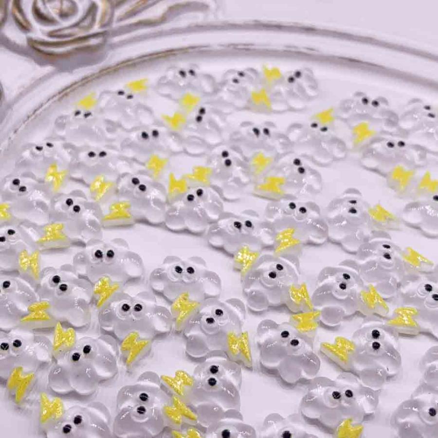 ネイルパーツ 雲 8mm 目玉 雷 ホワイト 50個 キャラクター 混色 天気