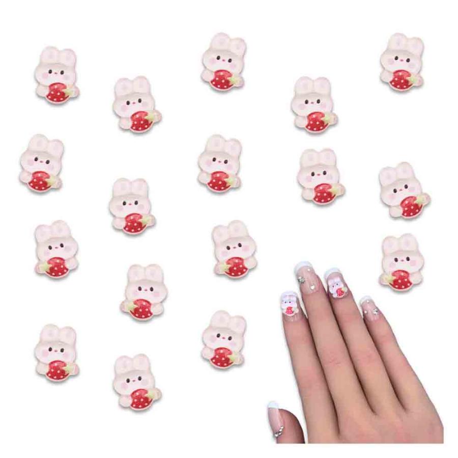 3dネイルパーツ ミニチュア リボン ネイルパーツ うさぎ ピンク いちご