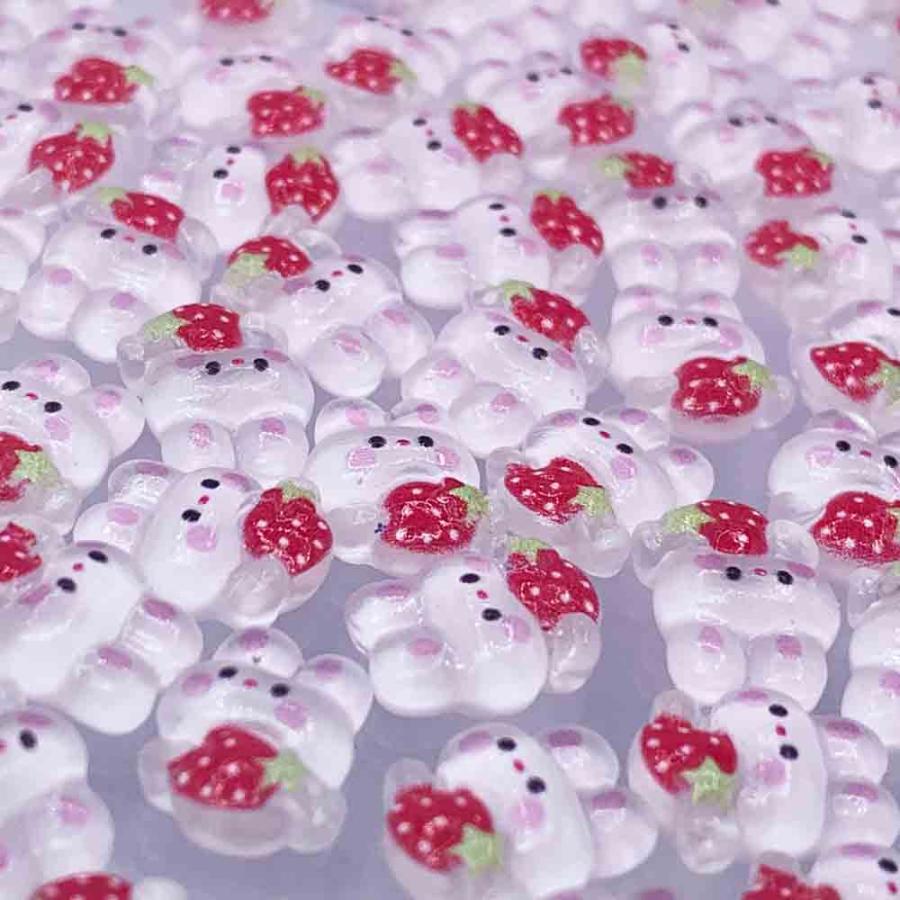 3dネイルパーツ いちご バレンタイン うさぎ デコパーツ ネイルパーツ ネイルパーツ うさぎ 動物 イチゴ 11.5mm ピンク 白 兎 50個
