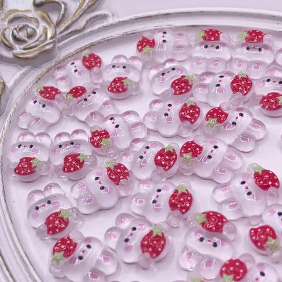 ネイルパーツ うさぎ 動物 イチゴ 11.5mm ピンク 白 兎 50個