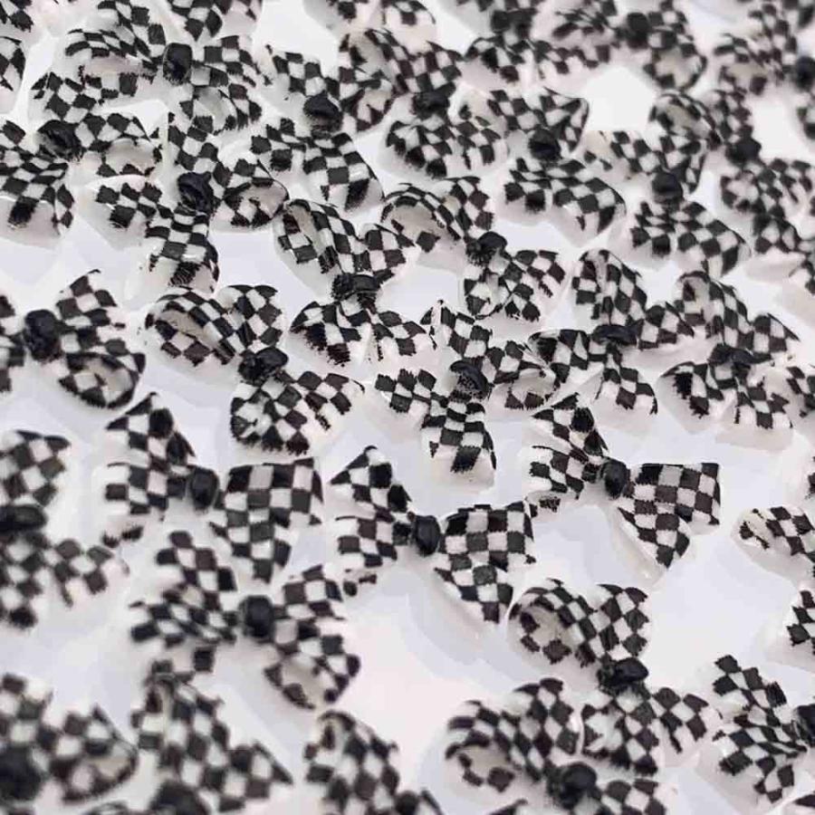 ネイルパーツ リボン 11mm チェック柄 50個 混色 模様あり