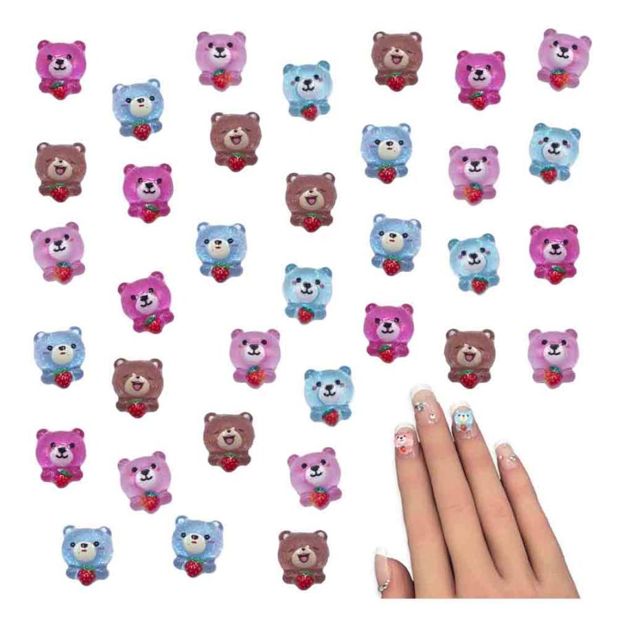 ネイルパーツ クマ イチゴ ミックス 10mm アニマル 100個 ぷっくり