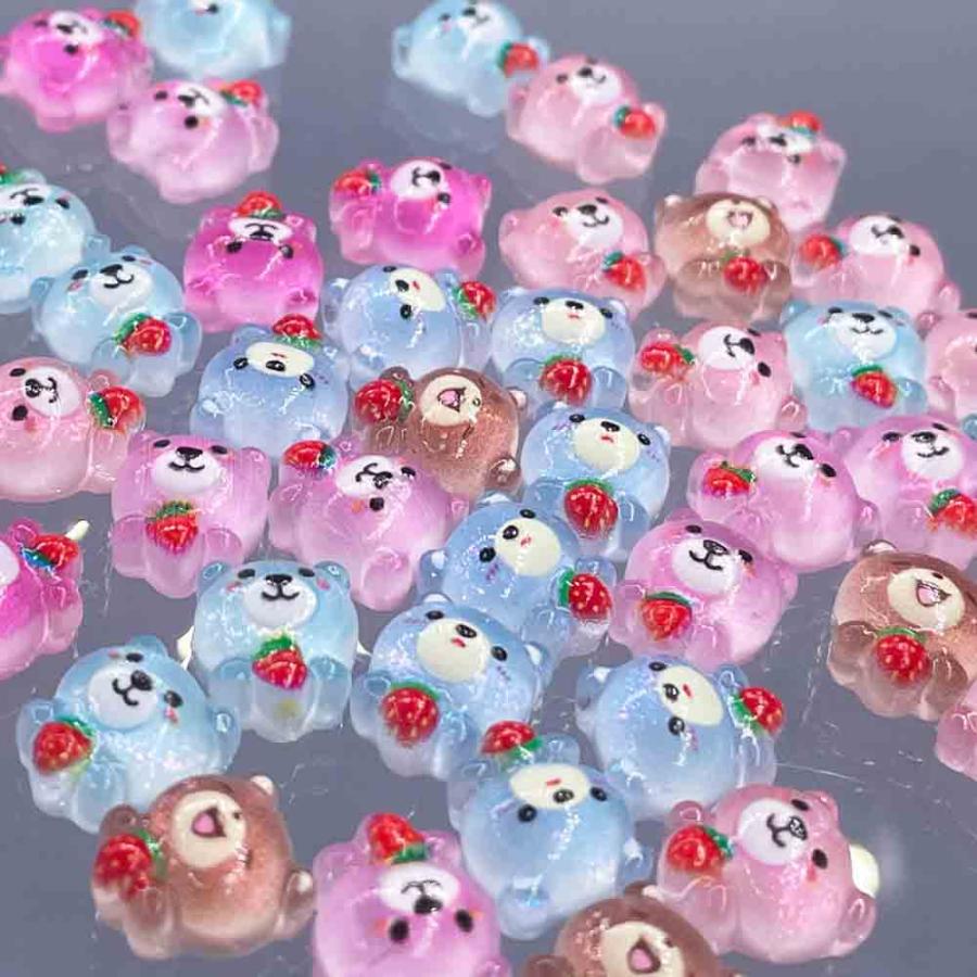 ネイルパーツ クマ イチゴ ミックス 10mm アニマル 100個 ぷっくり