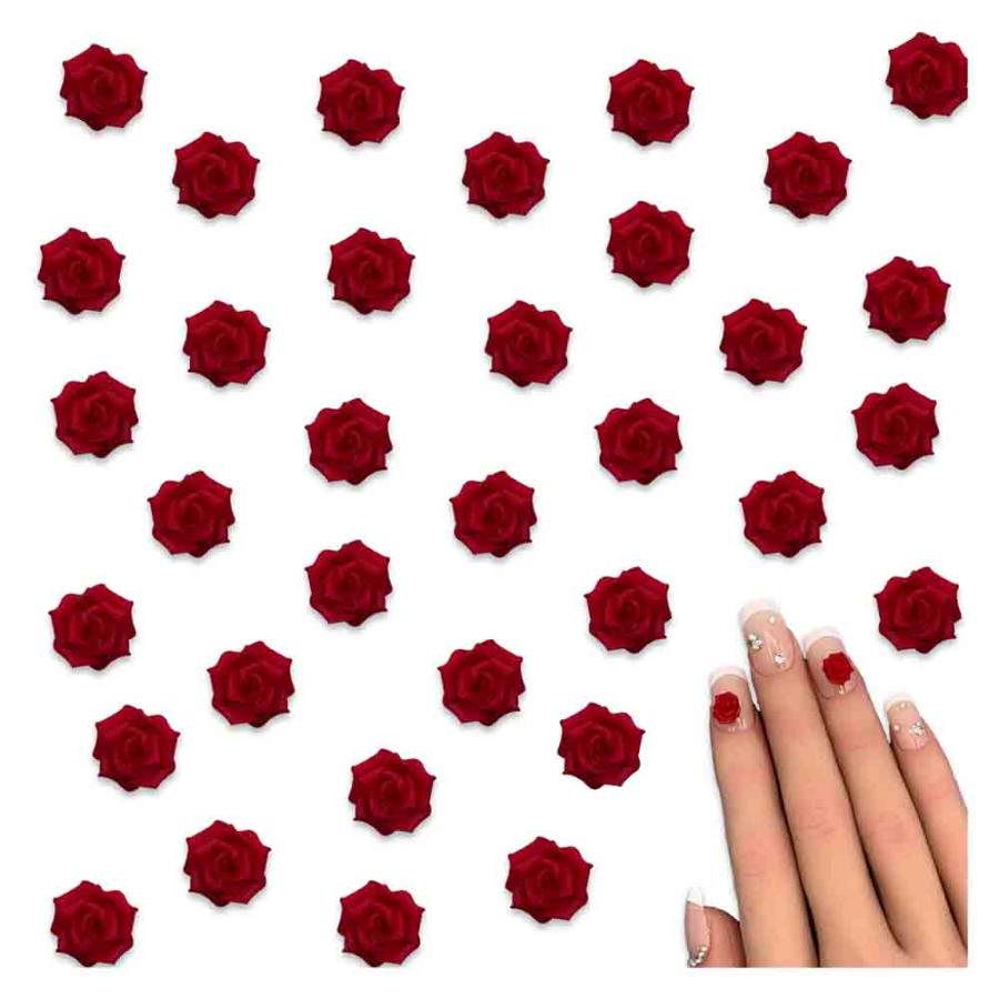 ネイルパーツ 花 赤 8mm 蓄光 フラワー 薔薇 ローズ 柔らかい 樹脂製