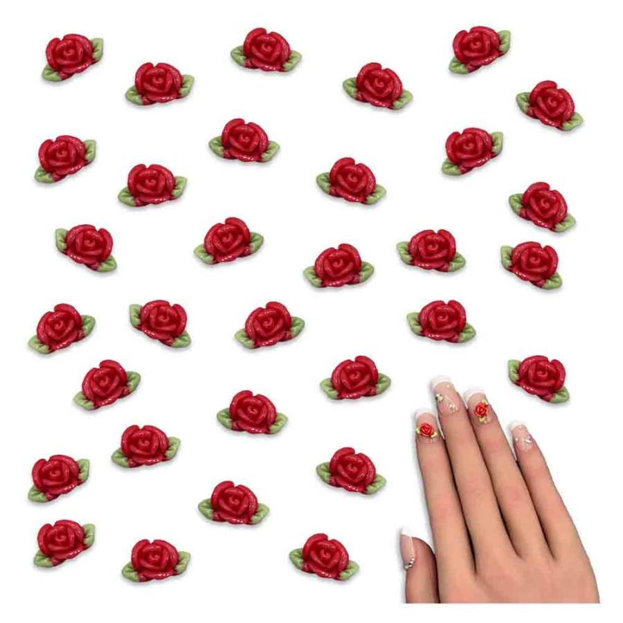 ネイルパーツ 花 10mm 赤 蓄光 フラワー 50個 ぷっくり 立体 3D