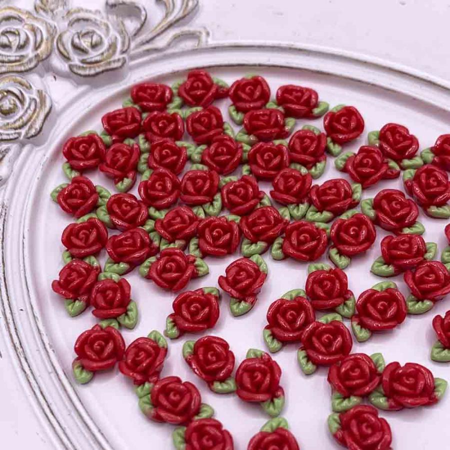 ネイルパーツ 花 10mm 赤 蓄光 フラワー 50個 ぷっくり 立体 3D