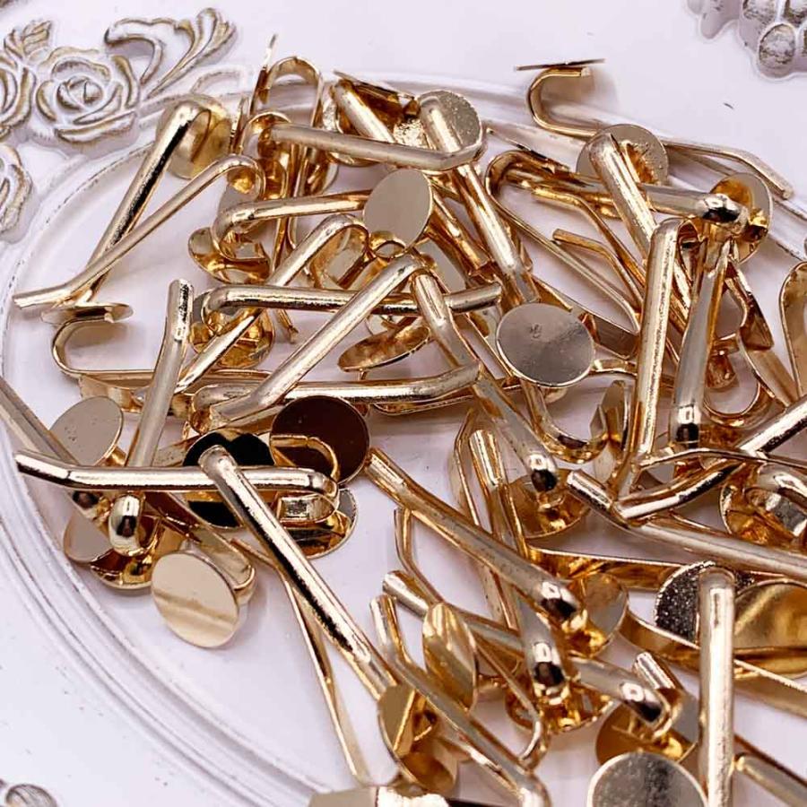 ポニーフック パーツ ゴールド 50個 KC金 丸皿 10mm 台座付き 差し込み