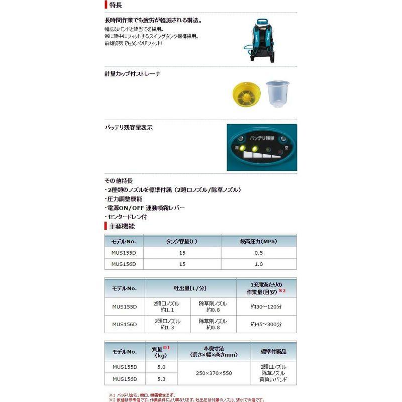 マキタ　充電式噴霧器18V　15Lタンク背負い式　最高圧1MPaプロ仕様　MUS156DRF