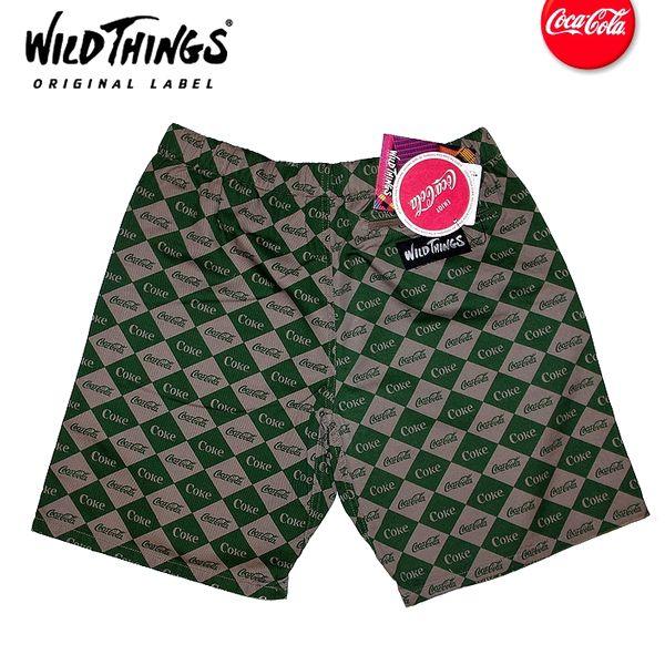 WildThings　ワイルドシングス　コカコーラ　ダブルネーム　ダイヤ柄　ショーツ　短パン　アウトドア　Coca-Cola　カーキグリーン｜kkp｜02