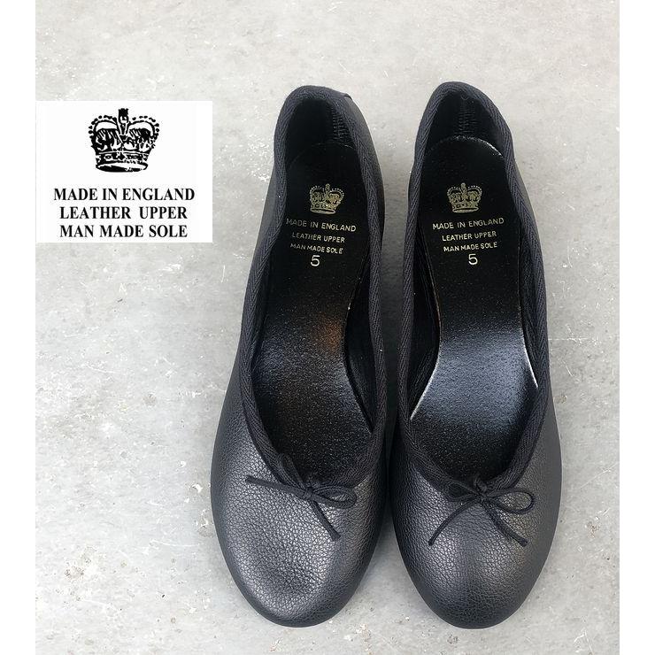 英国製　クラウン　バレエシューズ　皮革　牛革　ブラック　黒　レディス　イギリス製 CROWN SHOES BOW BALLET ENGLAND｜kkp