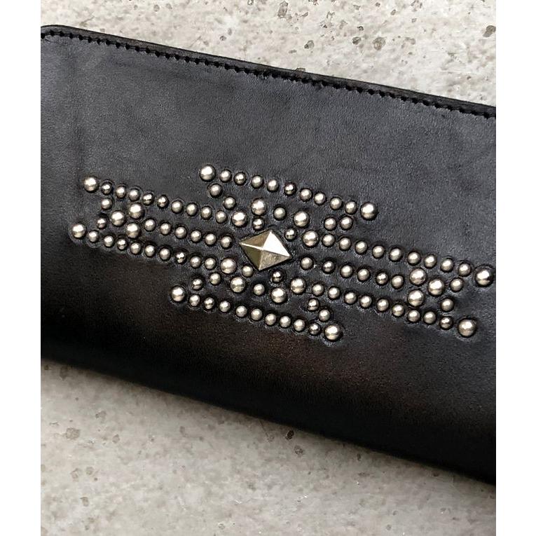 【美品】HTC ロングウォレット スタッズ付き ブラック MADE IN USA HTC コンチョ 5セント硬貨 インディアンヘッド スタッズ ウォレット 長