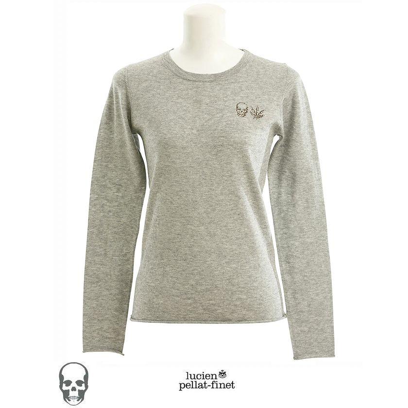 ルシアンペラフィネ  レオパード スカル＆リーフ コットン×カシミヤニット 女性用　Leopard Skull＆Leaf.CottonCashmere.Knit　フェルトグレー