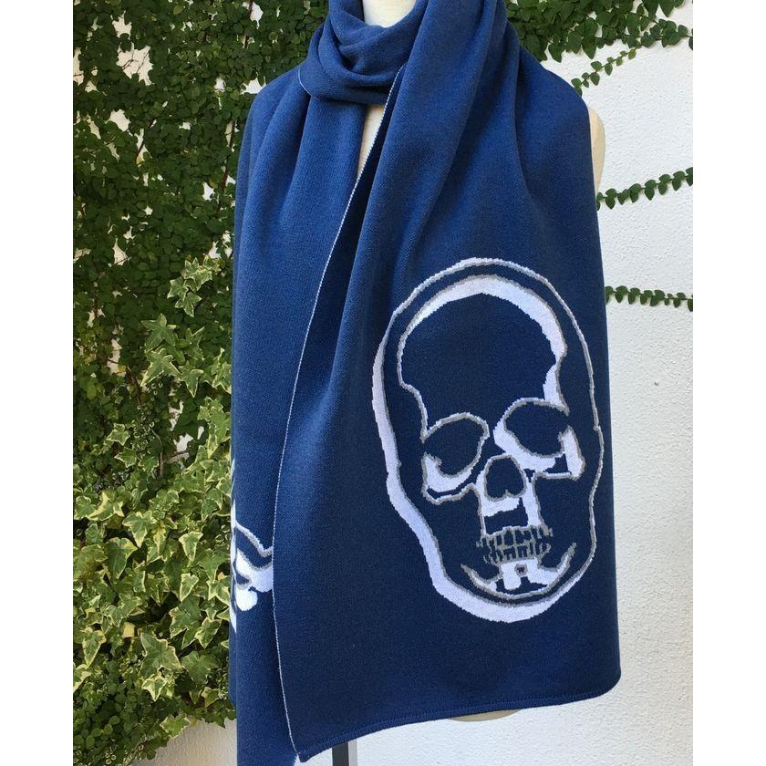 美品✨ルシアンペラフィネ ダウンスカーフ マフラー防寒スカル×リーフ