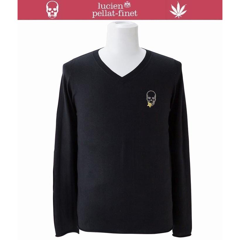 ルシアンペラフィネ シルク カシミヤ スカル スター Vネック ニット