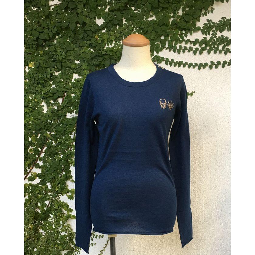 ルシアンペラフィネ  レオパード スカル＆リーフ コットン×カシミヤニット 女性用　Leopard Skull＆Leaf.CottonCashmere.Knit　フェルトグレー Lucien Pellat-Finet ルシアンペラフィネ レオパード スカル