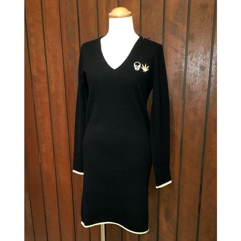 ルシアンペラフィネ スカル&リーフ金糸 ニットワンピース カシミヤ100  