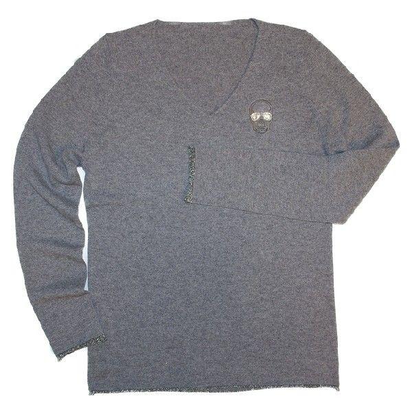 ルシアンペラフィネカシミア スワロ スタッズ長袖セーターグレーS