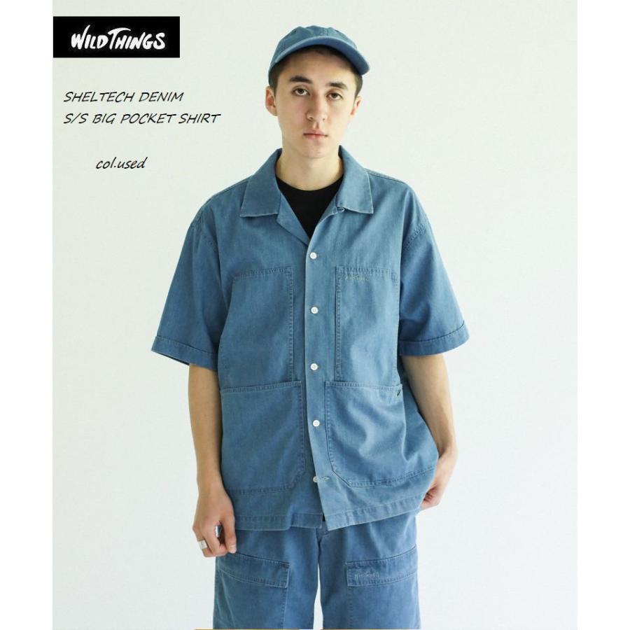 春夏　ワイルドシングス　シェルテック　デニム　ビッグポケット　シャツ　WildThings　アウトドア　アメリカ　紫外線防止　接触冷感素材　半袖シャツ