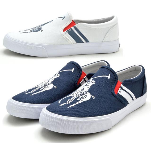 ポロ ラルフローレン Polo Ralph Lauren Macen スリッポンスニーカー レディース 婦人 Rf1025 ネイビー Rf ホワイト 靴 送料無料